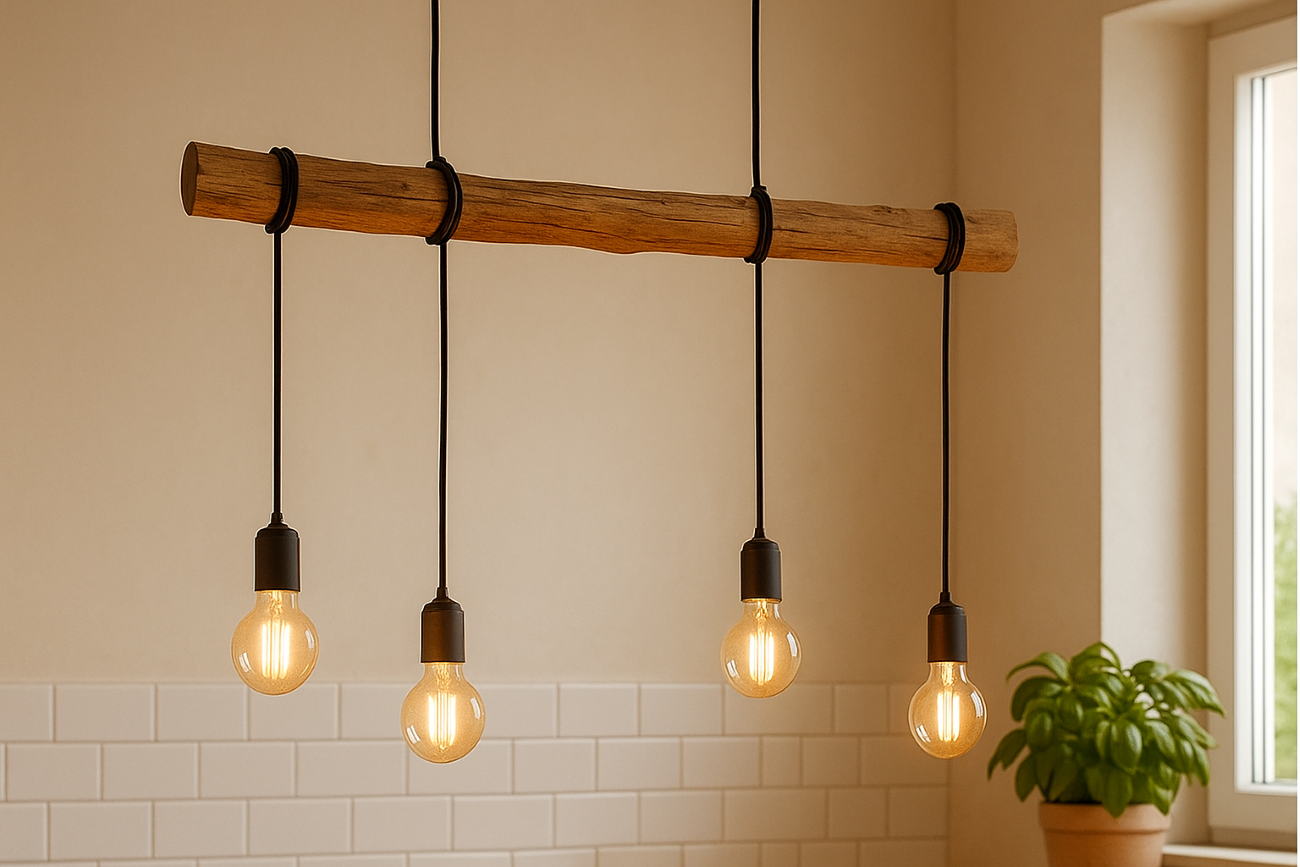 pendelleuchte mit holz und Leuchtmittel e14